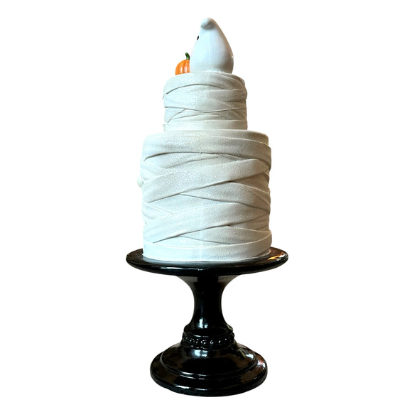 SWEET TREATS 2-Tier Mummy Halloween Faux Cake With Ghost & Pumpkin 19" NEW - Picture 6 of 16